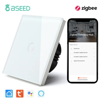 BSEED ZigBee Wifi Сенсорные выключатели 1/2 / 3Gang Умные Настенные Выключатели Стеклянная панель Google Alexa Smart Life APP Control Без нейтрального провода
