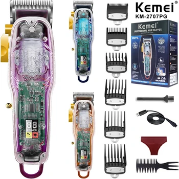 Kemei Машинка Для стрижки волос С Прозрачным Корпусом, светодиодный ЖК-цифровой дисплей, Машинка для Стрижки волос, Электрический Триммер Для волос, Беспроводная Бритва, Триммер Для мужчин