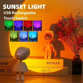 Робот Sunset Light Форма Астронавта Регулируемый Угол Наклона RGB Красочный Атмосферный Проектор Ночник Перезаряжаемая Настольная Лампа