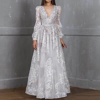 Элегантное Свадебное платье с кружевной вышивкой из Белого Тюля для Невесты, Женское Свадебное Вечернее платье